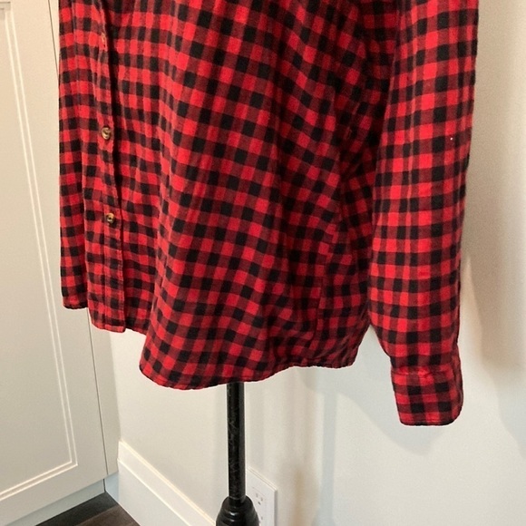 Forever21 Red Black Buffalo Plaid Long Sleeve Flannel Shirt Size Large Oversized - Picture 9 of 14